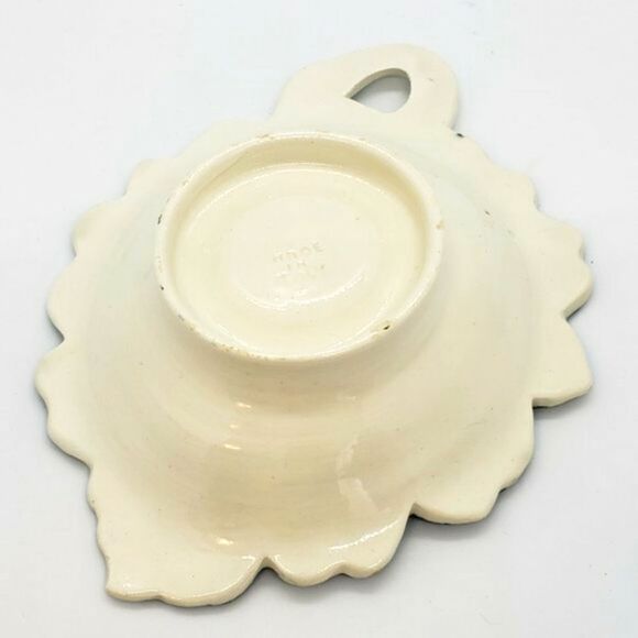 Italian Hand Painted Vtg Pottery Floral Leaf Ceramic Trinket, Candy, or Nut Dish - Picture 6 of 7